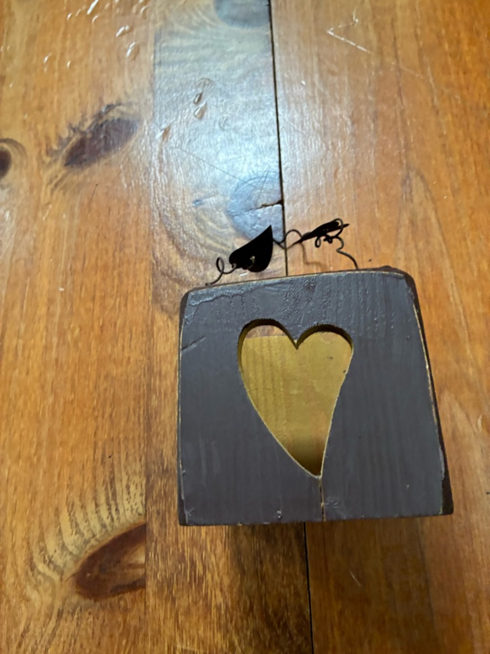 Rustic Heart Cutout Wood Block Decor in Dark Brown